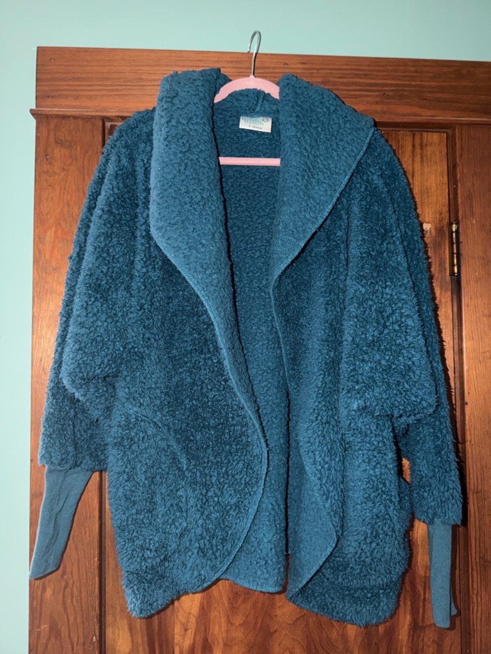 Plush Teal Sherpa Open-Front Teddy Jacket